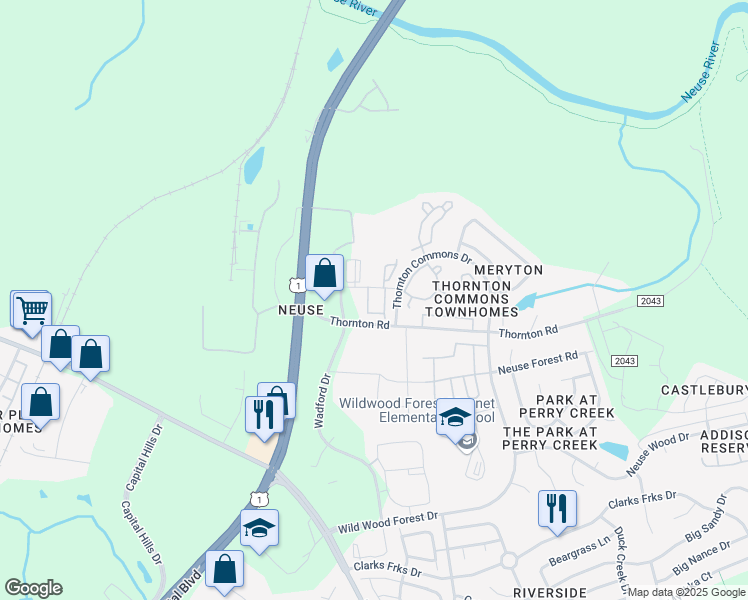 map of restaurants, bars, coffee shops, grocery stores, and more near 8811 Commons Townes Drive in Raleigh