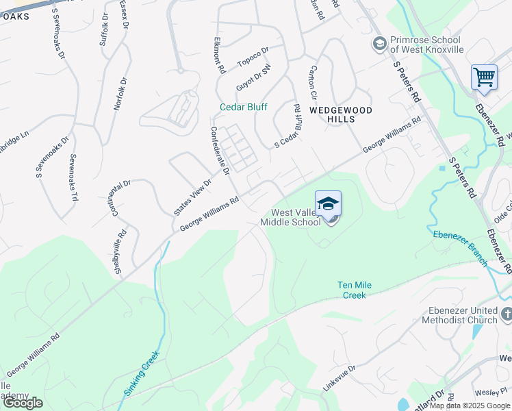 map of restaurants, bars, coffee shops, grocery stores, and more near 500 Confederate Drive in Knoxville
