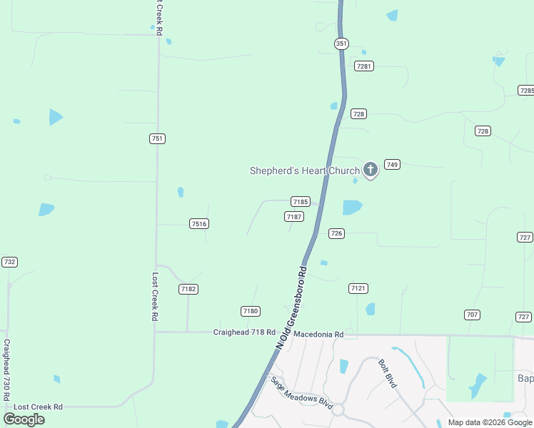 map of restaurants, bars, coffee shops, grocery stores, and more near 78 County Road 7185 in Jonesboro