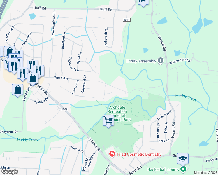 map of restaurants, bars, coffee shops, grocery stores, and more near 3827 Wood Avenue in Archdale