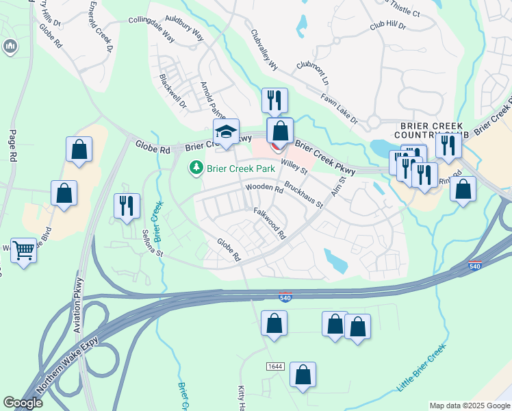 map of restaurants, bars, coffee shops, grocery stores, and more near 10108 Falls Meadow Court in Raleigh
