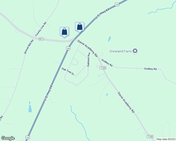 map of restaurants, bars, coffee shops, grocery stores, and more near 408 Oakland Avenue in Mocksville