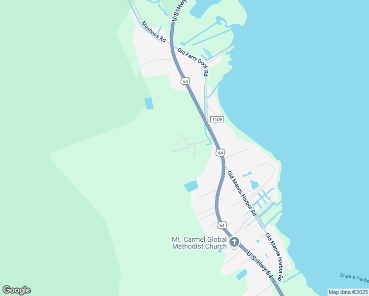 map of restaurants, bars, coffee shops, grocery stores, and more near Piney Ridge Road in Manns Harbor