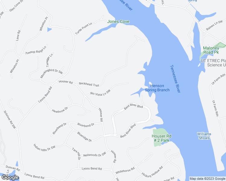 map of restaurants, bars, coffee shops, grocery stores, and more near 5304 Rio Vista Lane Southwest in Knoxville