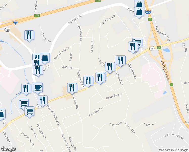 map of restaurants, bars, coffee shops, grocery stores, and more near 10404 Victoria Drive in Knoxville