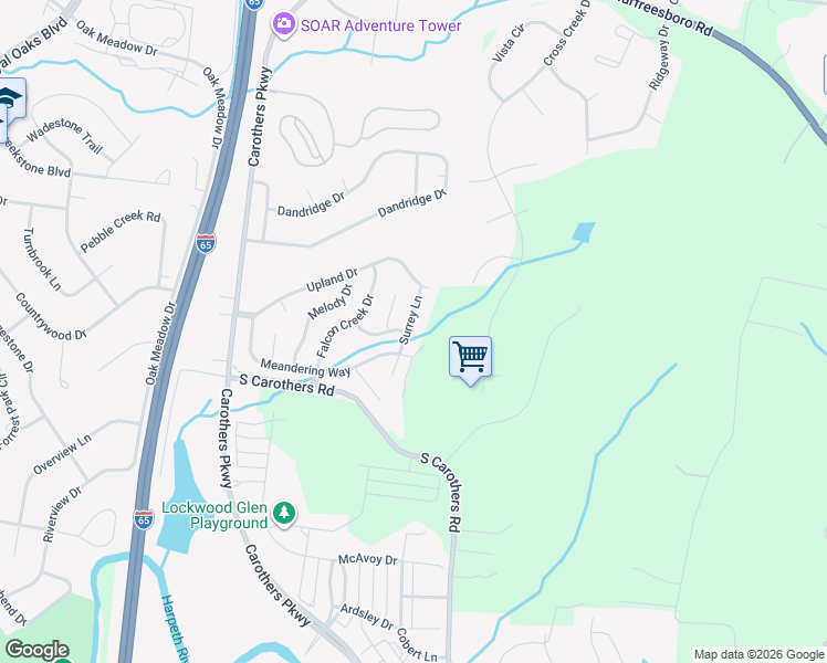 map of restaurants, bars, coffee shops, grocery stores, and more near 2313 Surrey Lane in Franklin