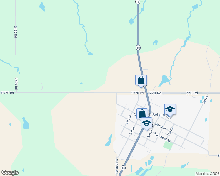 map of restaurants, bars, coffee shops, grocery stores, and more near 343924 East 770 Road in Agra