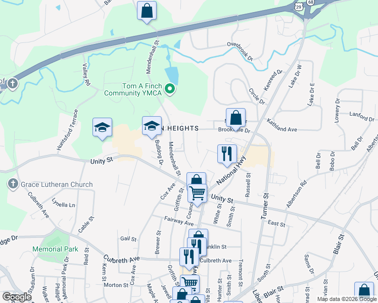 map of restaurants, bars, coffee shops, grocery stores, and more near 106 Raeford Court in Thomasville