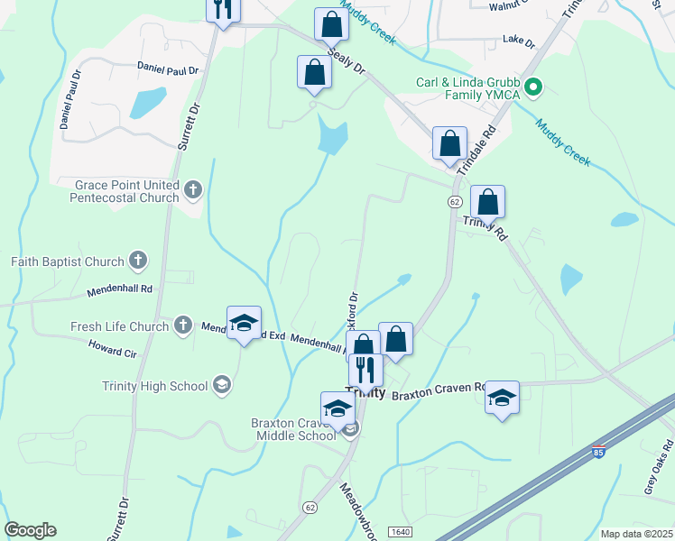 map of restaurants, bars, coffee shops, grocery stores, and more near 5619 Rockford Drive in Trinity