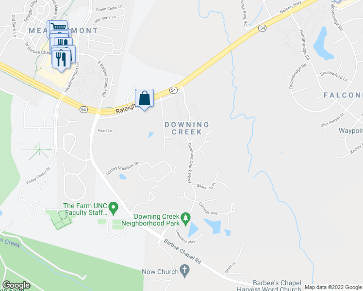 map of restaurants, bars, coffee shops, grocery stores, and more near 2 Essex Lane in Chapel Hill
