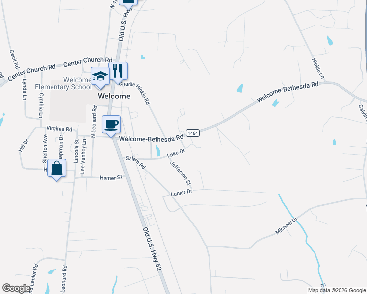 map of restaurants, bars, coffee shops, grocery stores, and more near 406 Welcome-Bethesda Road in Lexington