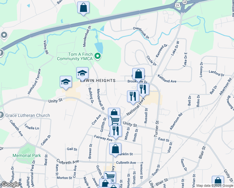 map of restaurants, bars, coffee shops, grocery stores, and more near 114 Raeford Court in Thomasville