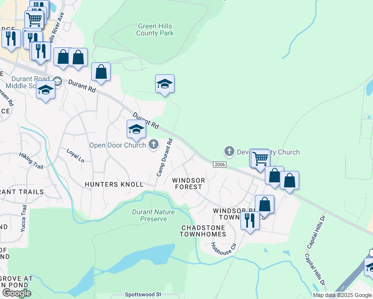 map of restaurants, bars, coffee shops, grocery stores, and more near 9708 Dansington Court in Raleigh