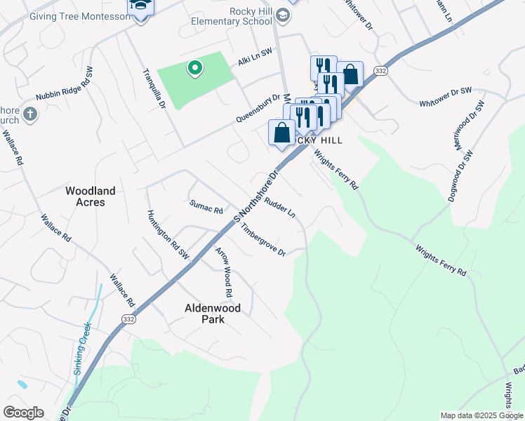 map of restaurants, bars, coffee shops, grocery stores, and more near 1409 Rudder Lane in Knoxville