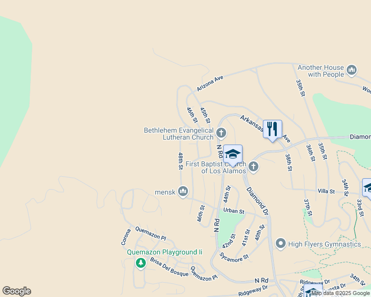 map of restaurants, bars, coffee shops, grocery stores, and more near 2328 48th Street in Los Alamos