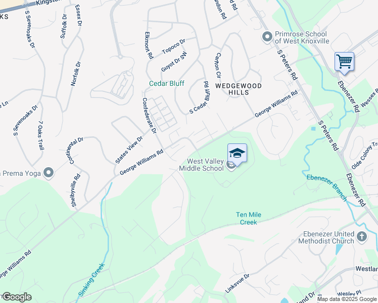 map of restaurants, bars, coffee shops, grocery stores, and more near 9207 Millstone Lane in Knoxville