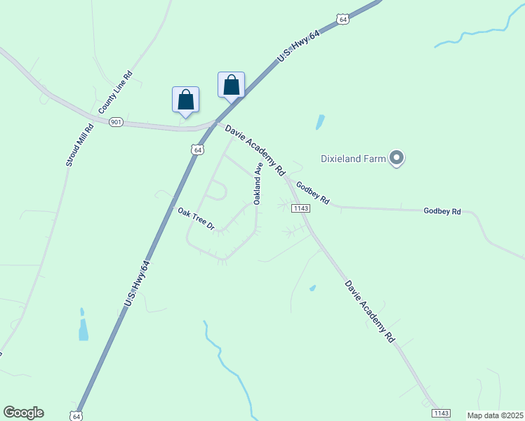map of restaurants, bars, coffee shops, grocery stores, and more near 408 Oakland Avenue in Mocksville