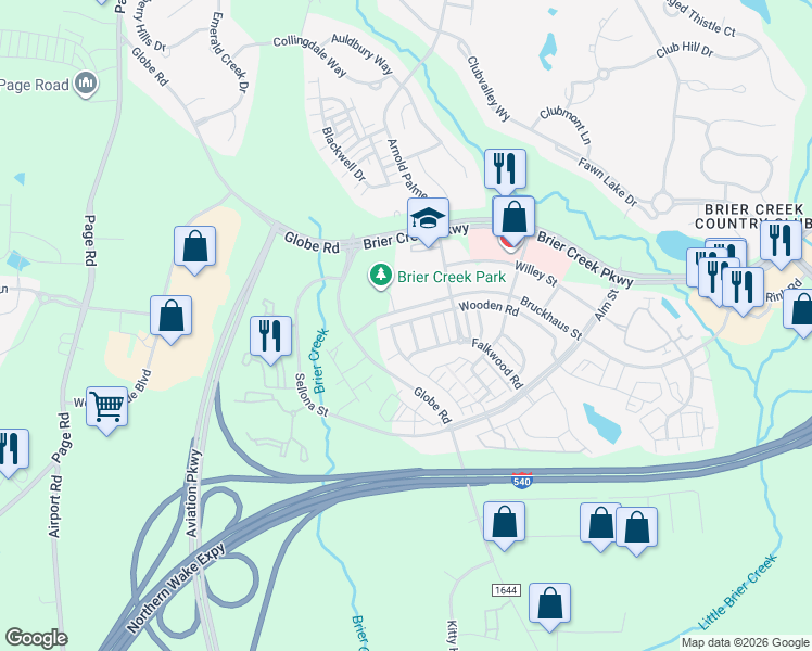 map of restaurants, bars, coffee shops, grocery stores, and more near 10123 Knotty Pine Lane in Raleigh