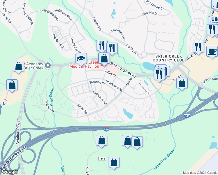 map of restaurants, bars, coffee shops, grocery stores, and more near 9147 Wooden Road in Raleigh
