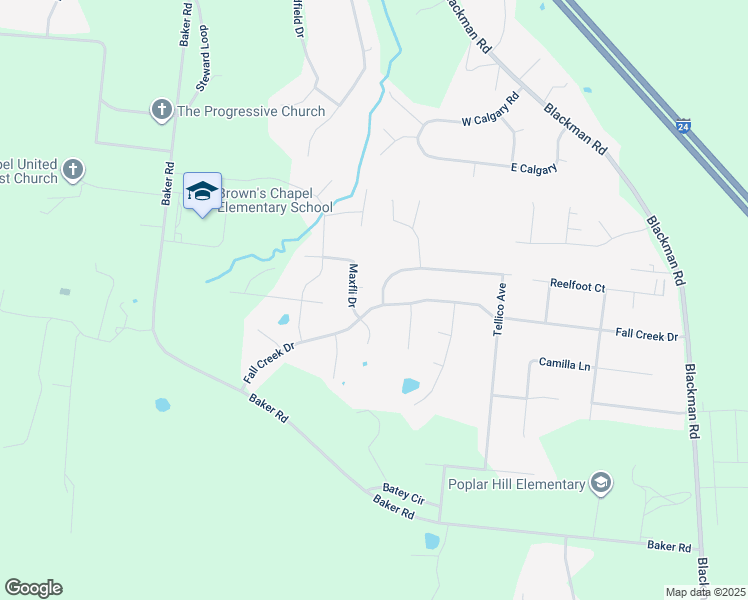 map of restaurants, bars, coffee shops, grocery stores, and more near 606 Fall Creek Drive in Murfreesboro
