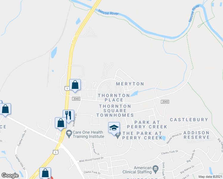 map of restaurants, bars, coffee shops, grocery stores, and more near 8830 Bright Passage Drive in Raleigh