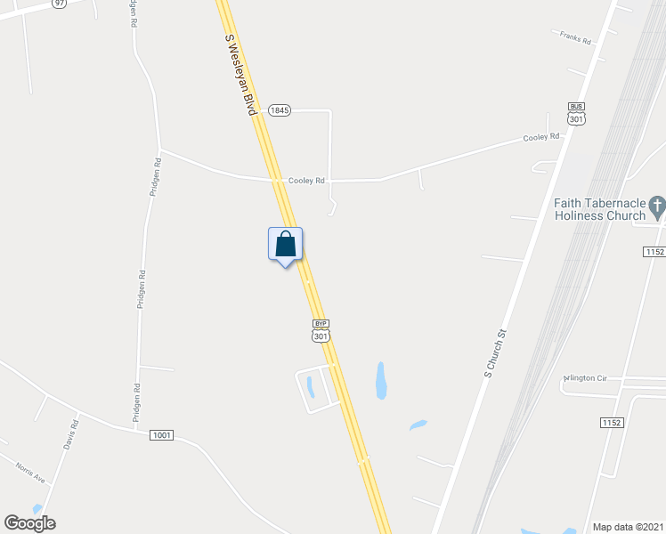 map of restaurants, bars, coffee shops, grocery stores, and more near 1841 South Wesleyan Boulevard in Rocky Mount