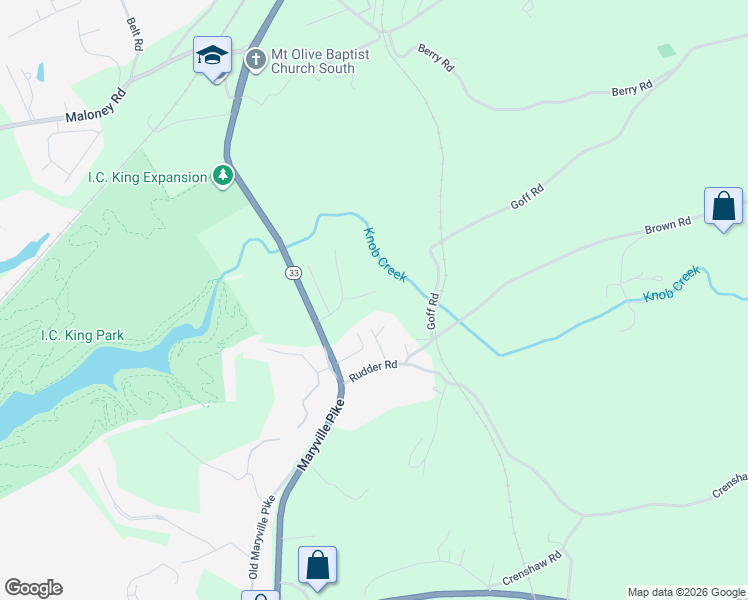 map of restaurants, bars, coffee shops, grocery stores, and more near 6028 Rudder Road in Knoxville