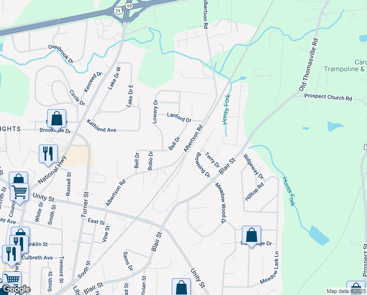 map of restaurants, bars, coffee shops, grocery stores, and more near 231 Albertson Road in Thomasville
