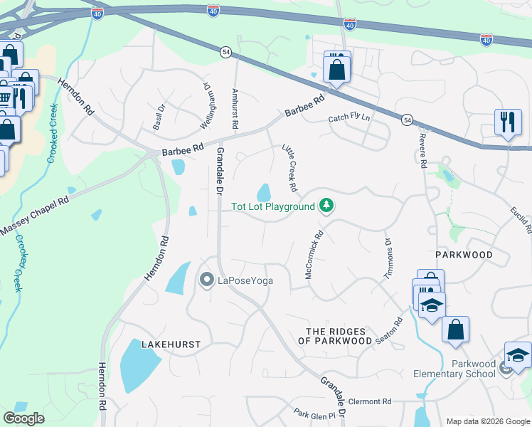map of restaurants, bars, coffee shops, grocery stores, and more near 915 Huntsman Drive in Durham