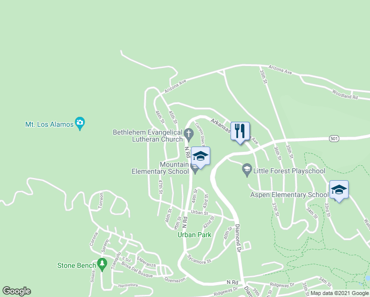 map of restaurants, bars, coffee shops, grocery stores, and more near 2339 North Road in Los Alamos