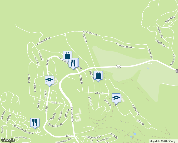 map of restaurants, bars, coffee shops, grocery stores, and more near 2425 36th Street in Los Alamos