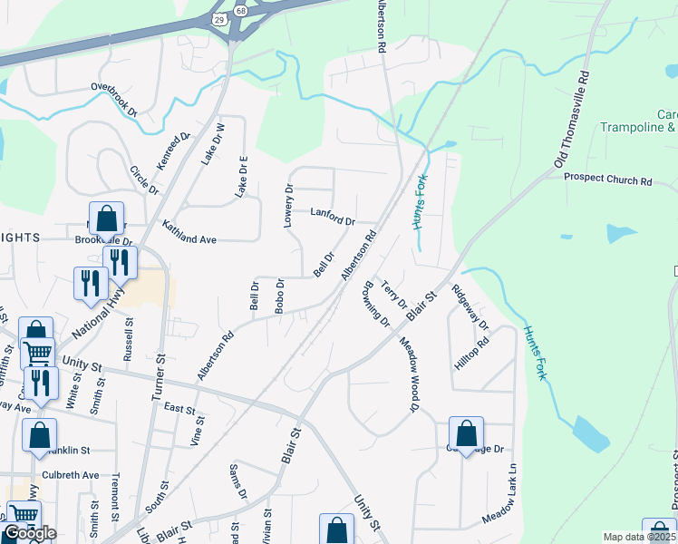 map of restaurants, bars, coffee shops, grocery stores, and more near 231 Albertson Road in Thomasville