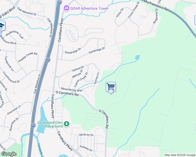map of restaurants, bars, coffee shops, grocery stores, and more near 2313 Surrey Lane in Franklin