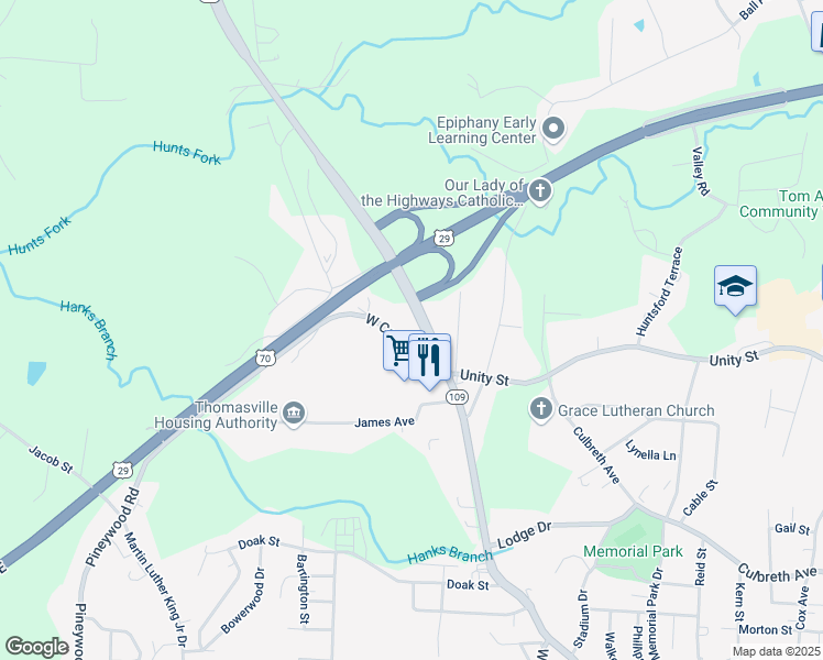map of restaurants, bars, coffee shops, grocery stores, and more near 911 West Cooksey Drive in Thomasville