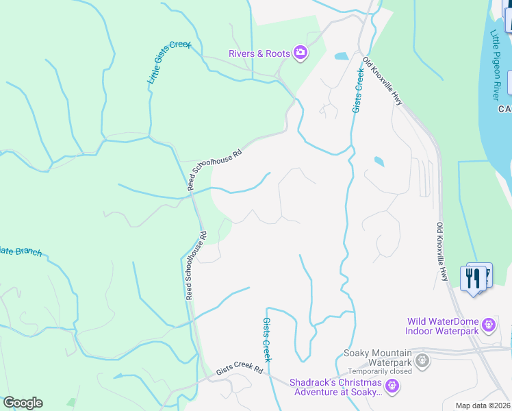 map of restaurants, bars, coffee shops, grocery stores, and more near 203 Reed Schoolhouse Road in Sevierville