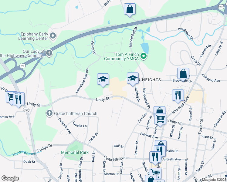 map of restaurants, bars, coffee shops, grocery stores, and more near 400 Unity Street in Thomasville