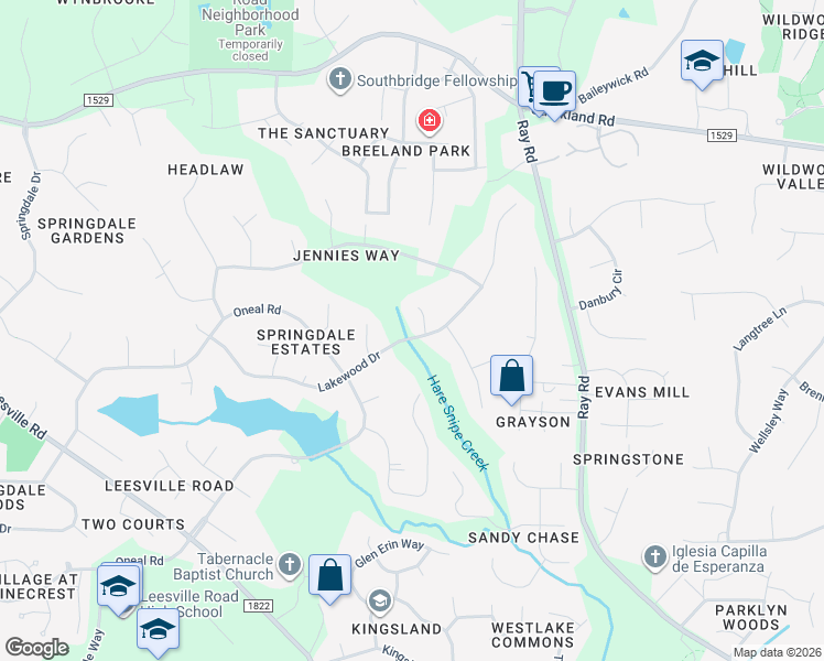 map of restaurants, bars, coffee shops, grocery stores, and more near 8703 Duckview Court in Raleigh