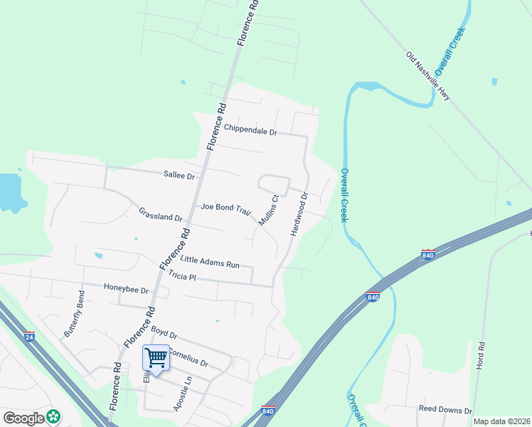 map of restaurants, bars, coffee shops, grocery stores, and more near 3341 Mullins Court in Murfreesboro