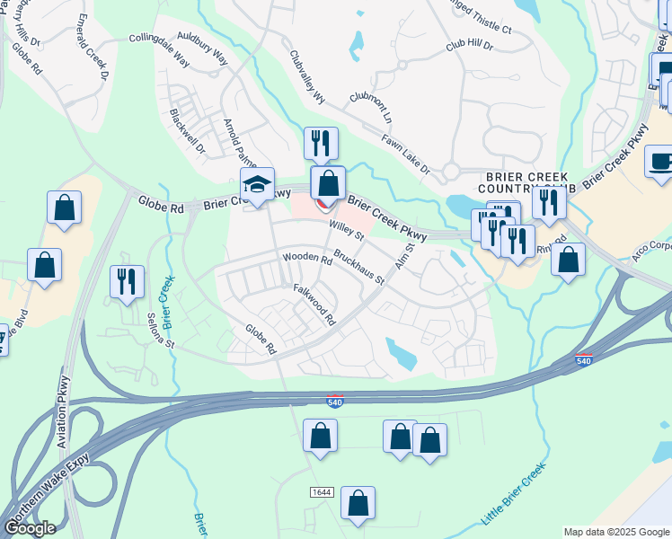 map of restaurants, bars, coffee shops, grocery stores, and more near 9157 Wooden Road in Raleigh