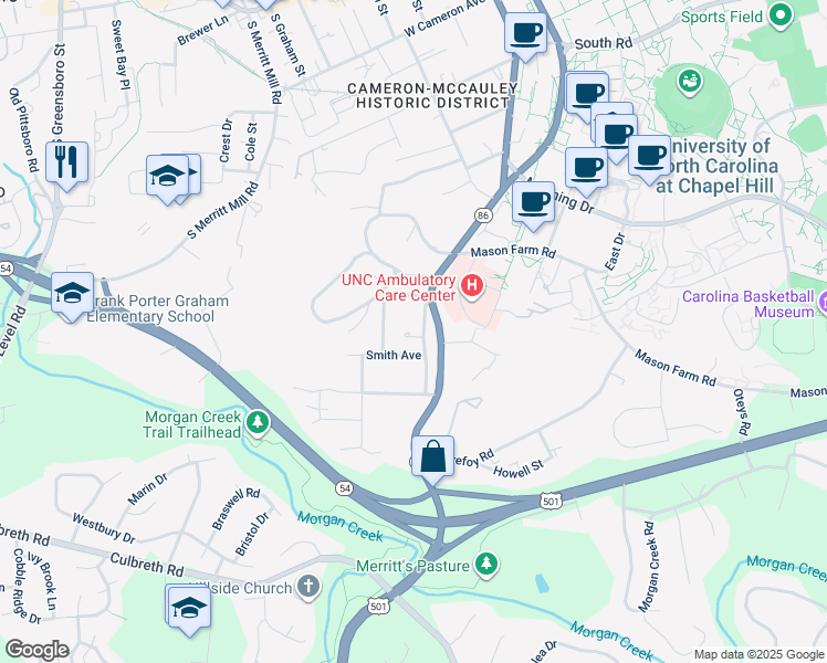map of restaurants, bars, coffee shops, grocery stores, and more near 812 Old Pittsboro Road in Chapel Hill