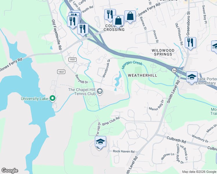 map of restaurants, bars, coffee shops, grocery stores, and more near 309 Berryhill Drive in Carrboro
