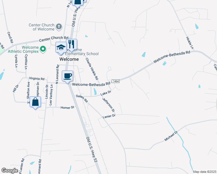 map of restaurants, bars, coffee shops, grocery stores, and more near 406 Welcome-Bethesda Road in Lexington