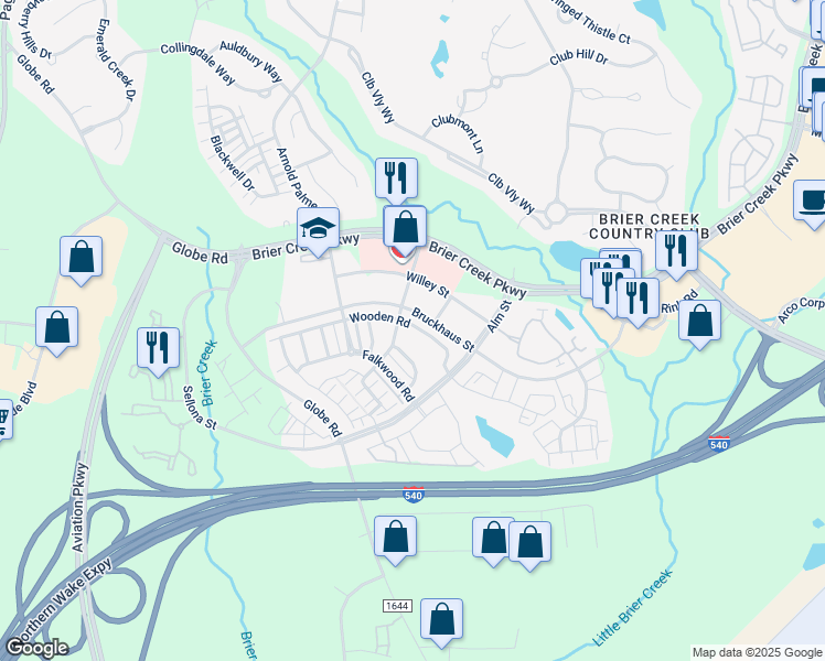 map of restaurants, bars, coffee shops, grocery stores, and more near 9159 Wooden Road in Raleigh