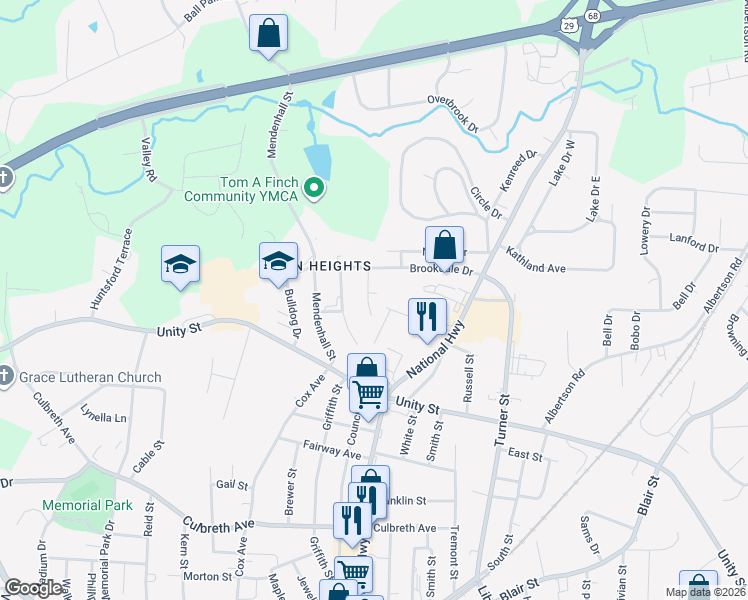 map of restaurants, bars, coffee shops, grocery stores, and more near 106 Raeford Court in Thomasville