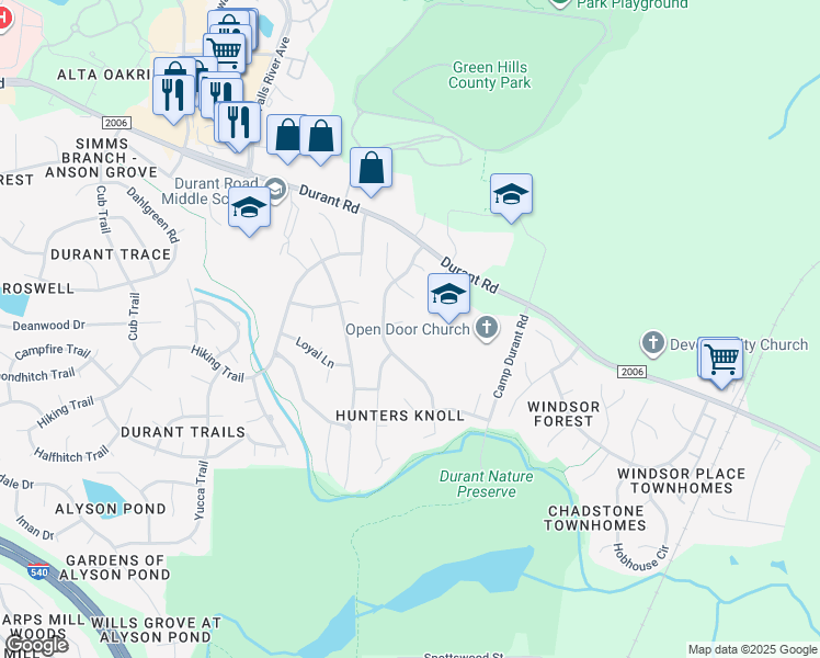 map of restaurants, bars, coffee shops, grocery stores, and more near 3612 Summer Leaf Court in Raleigh