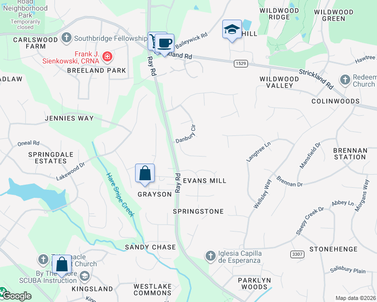 map of restaurants, bars, coffee shops, grocery stores, and more near 8616 Maidstone Court in Raleigh