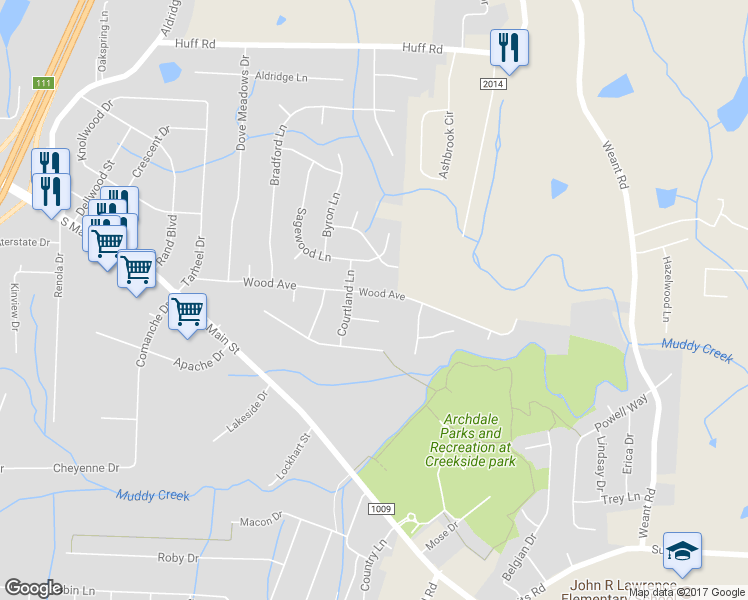 map of restaurants, bars, coffee shops, grocery stores, and more near 3905 Wood Avenue in Archdale