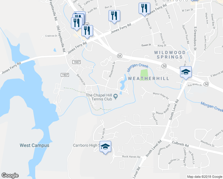 map of restaurants, bars, coffee shops, grocery stores, and more near 311 Berryhill Drive in Carrboro