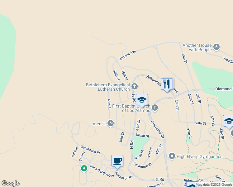 map of restaurants, bars, coffee shops, grocery stores, and more near 2328 48th Street in Los Alamos