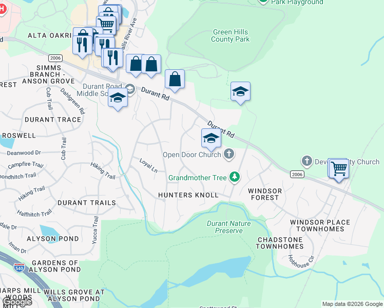 map of restaurants, bars, coffee shops, grocery stores, and more near 3612 Summer Leaf Court in Raleigh